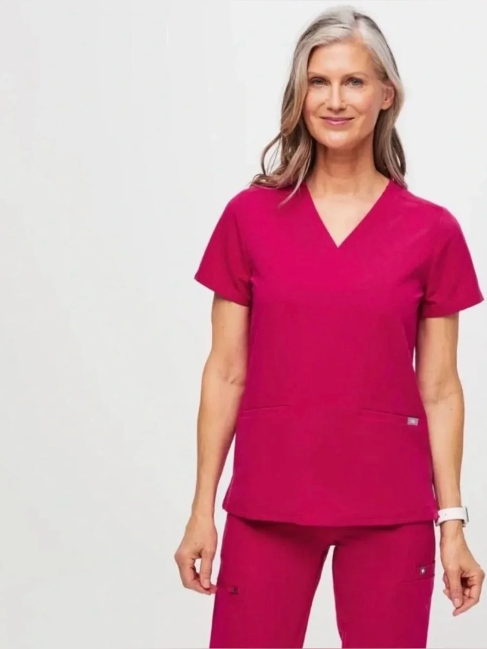 Figs Women’s Casma Three Pocket Scrub Top Size XL Ultra Rose Pink PO 2926 - Picture 7 of 7
